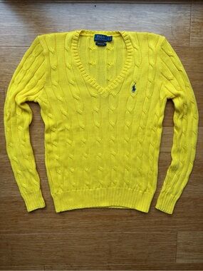 SOLD!!Polo by Ralph Lauren Bright Yellow Cable-Knit V-Neck Sweater Sz S
